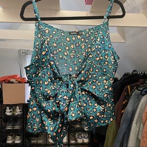 Satin Leopard Print Spaghetti Strap Blouse